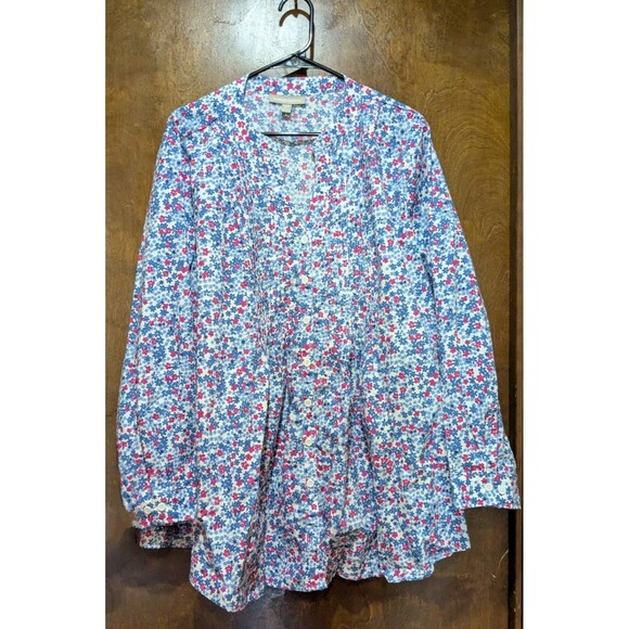 Woman Within Pintucked Tunic Blouse 3/4 Sleeves Floral Button Down 2X  26-28. - Picture 2 of 10
